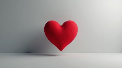 A single, vibrant red heart shape floats serenely against a minimalist, neutral backdrop