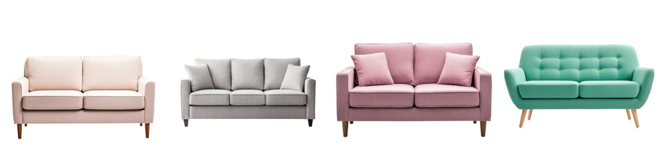 Minimalist white sofa isolated on plain background