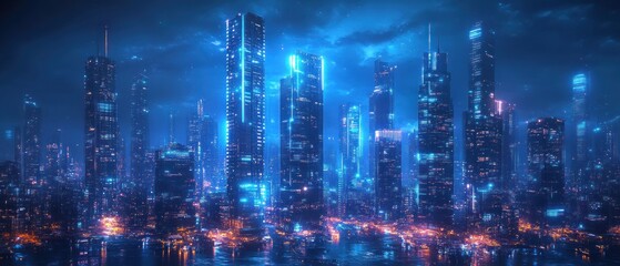 Fototapeta premium Neon Cityscape at Night: A Futuristic Metropolis