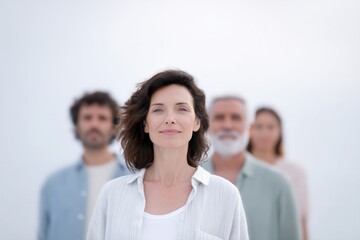 Obraz premium minimalist portrait of diverse group celebrating world oceans day