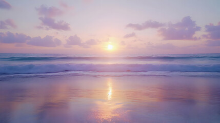 Pink and Purple Sunset Over a Calm Ocean Beach