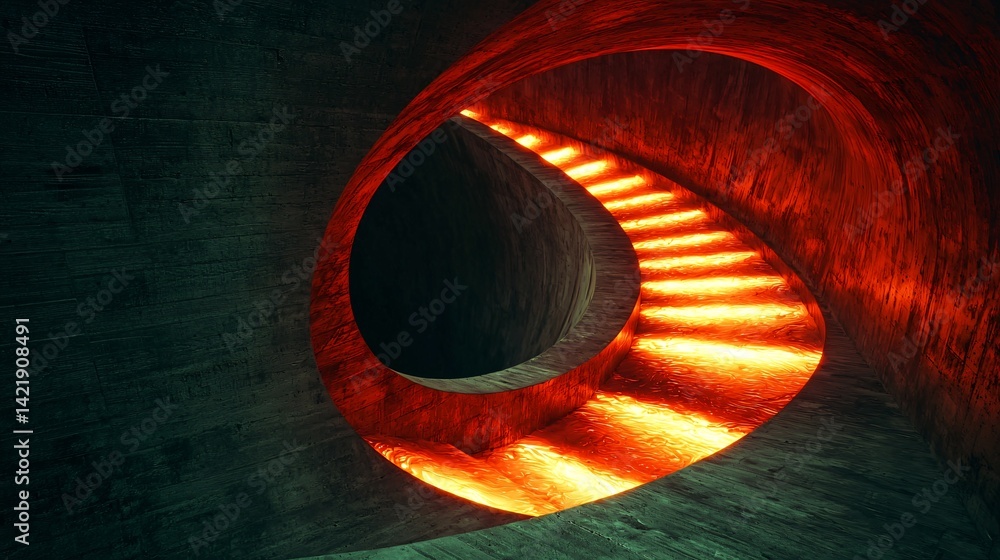 Poster surreal spiral staircase with dreamlike melting architecture bathed in ambient light creating a capt