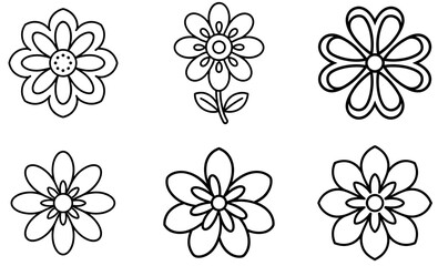 Hand-Drawn Floral Vector Icons Set &ndash; Abstract Flower Outline Clipart Collection