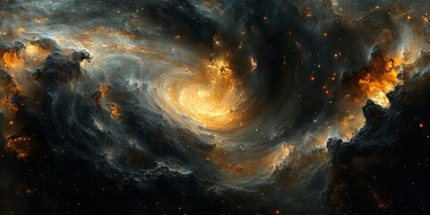 Fototapeta premium Colorful spiral galaxy with swirling clouds of gas and stars in deep space at night
