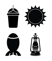 This image features four simple, black silhouette icons.