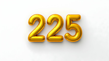 Gold Number Balloons 225 on White Background
