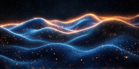 Obraz premium Colorful wave patterns illuminated by shimmering light in a dark space