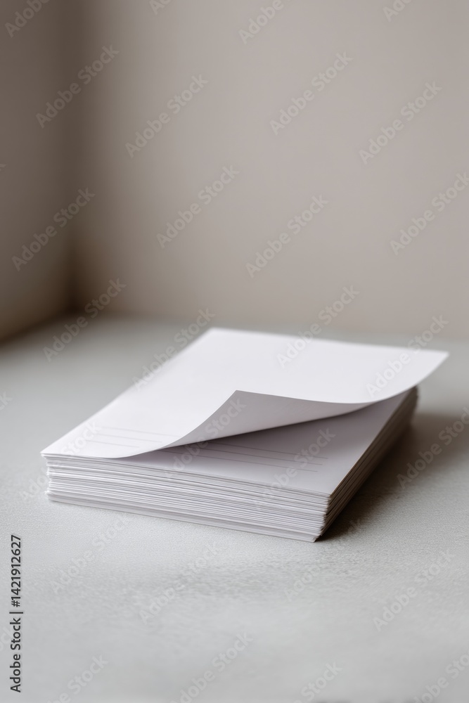 Poster minimalistic credit application form lying on plain uncluttered surface with ample copy space