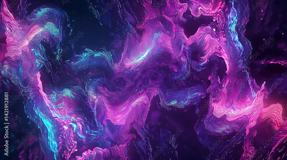 Poster deep purple and blue abstract background with surreal dreamlike vibes featuring pulsating energy wav