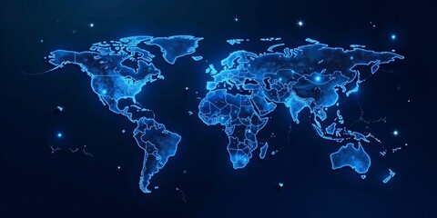 Global Network Connections A Luminescent World Map Depicting Intercontinental Links