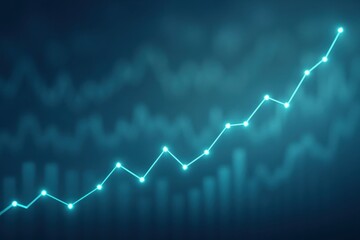 Naklejka premium This digital abstract image showcases a rising graph that represents growth, success, and progress in business. The blue hues and glowing lines depict a modern financial trend.