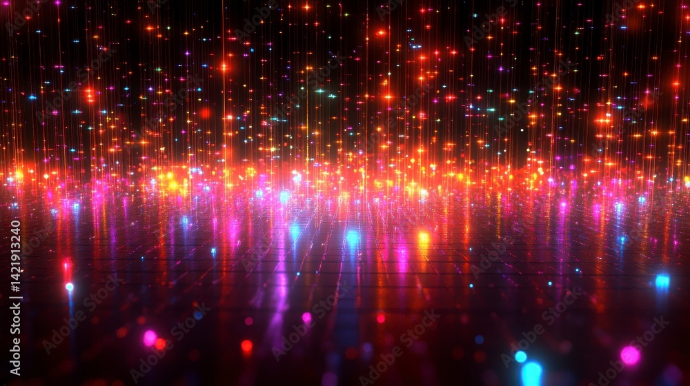Aufkleber vibrant multicolored lights cascade down, reflecting on a dark surface. a dazzling display of color 