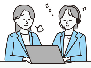 コールセンターで指導を受けている_居眠り