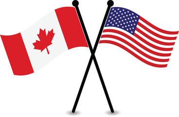 Crossed Canadian and American Flags Illustrate Partnership.