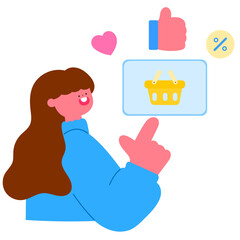 Happy female shopper browsing online deals on tablet, searching for best sales digital shopping concept