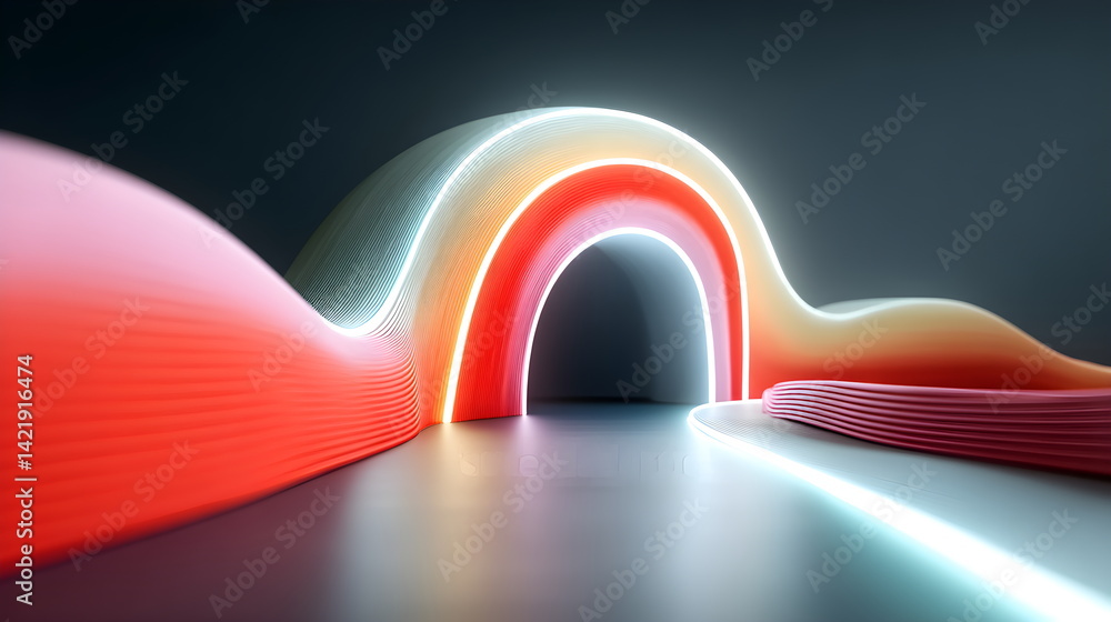 Poster abstract flowing layers of colorful material with bright glow of futuristic presentation template. m