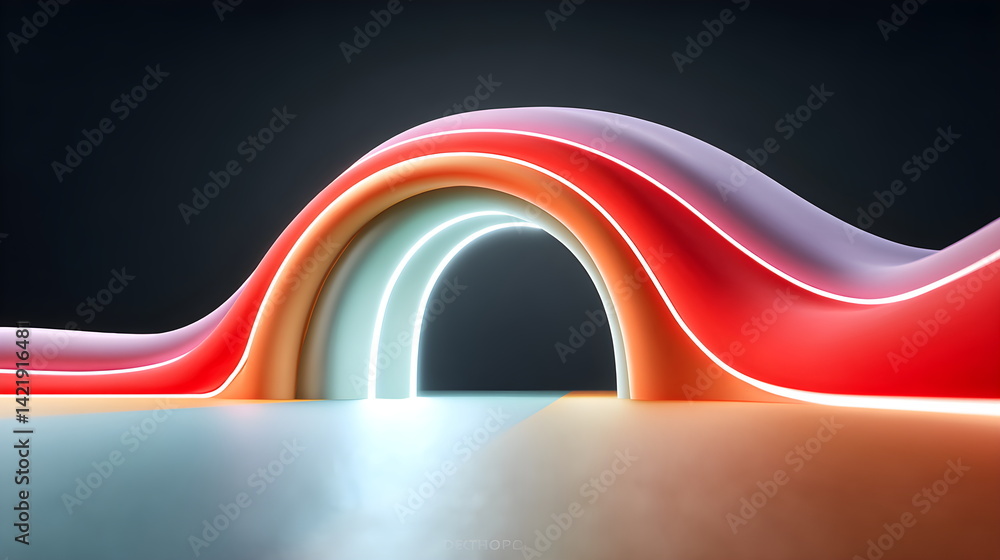 Poster abstract flowing layers of colorful material with bright glow of futuristic presentation template. m