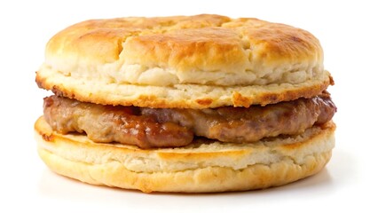 Sausage biscuit sandwich isolated on white background