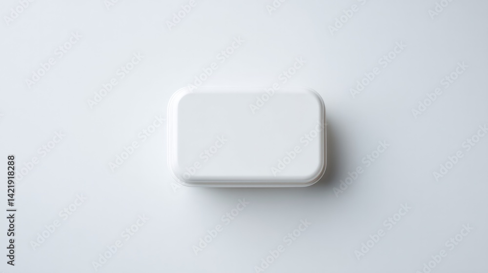 Poster minimalistic lunch box isolated on pristine white background ample copy space for your text or desig