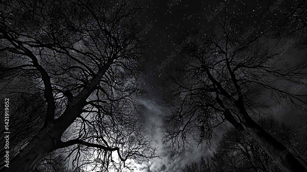 Aufkleber mysterious dark forest illuminated by a full moon creating a surreal dreamlike atmosphere with enigm