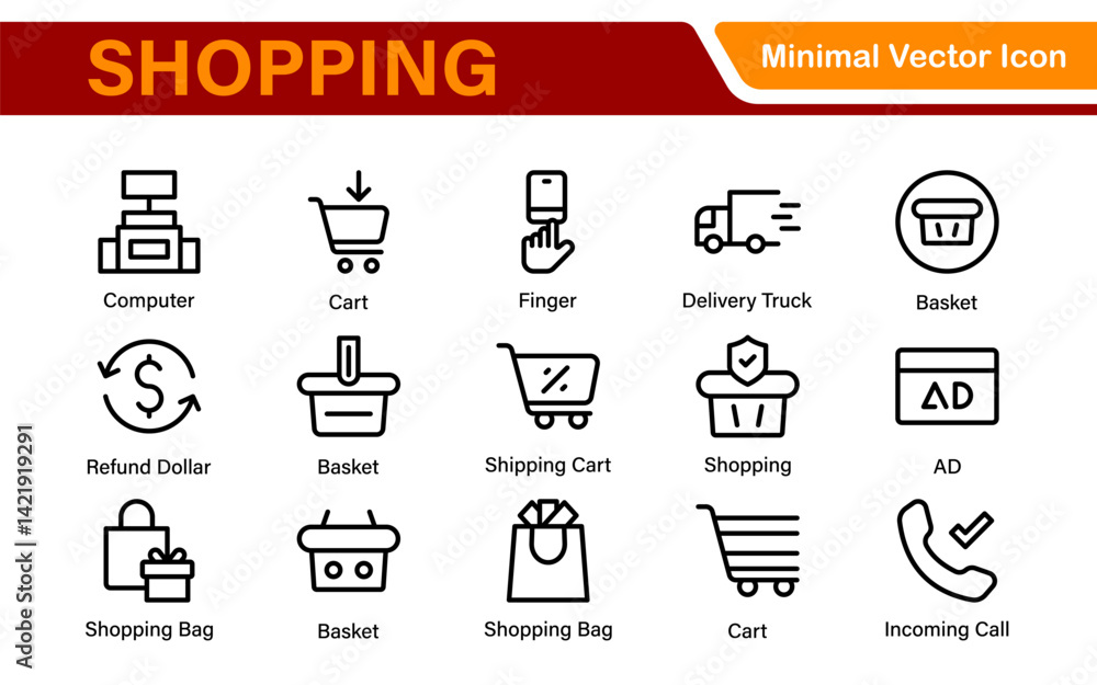 Poster set of shopping cart icons. collection of web icons for online store, from various cart icons in var
