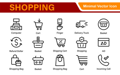Set of shopping cart icons. Collection of web icons for online store, from various cart icons in various shapes. Shopping outline icon set.