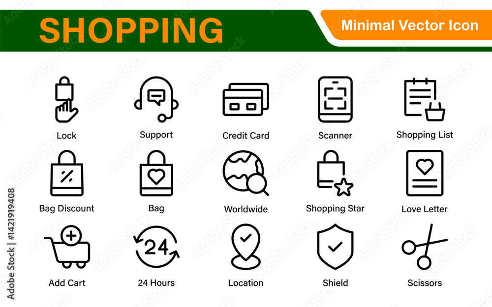 Poster set of shopping cart icons. collection of web icons for online store, from various cart icons in var
