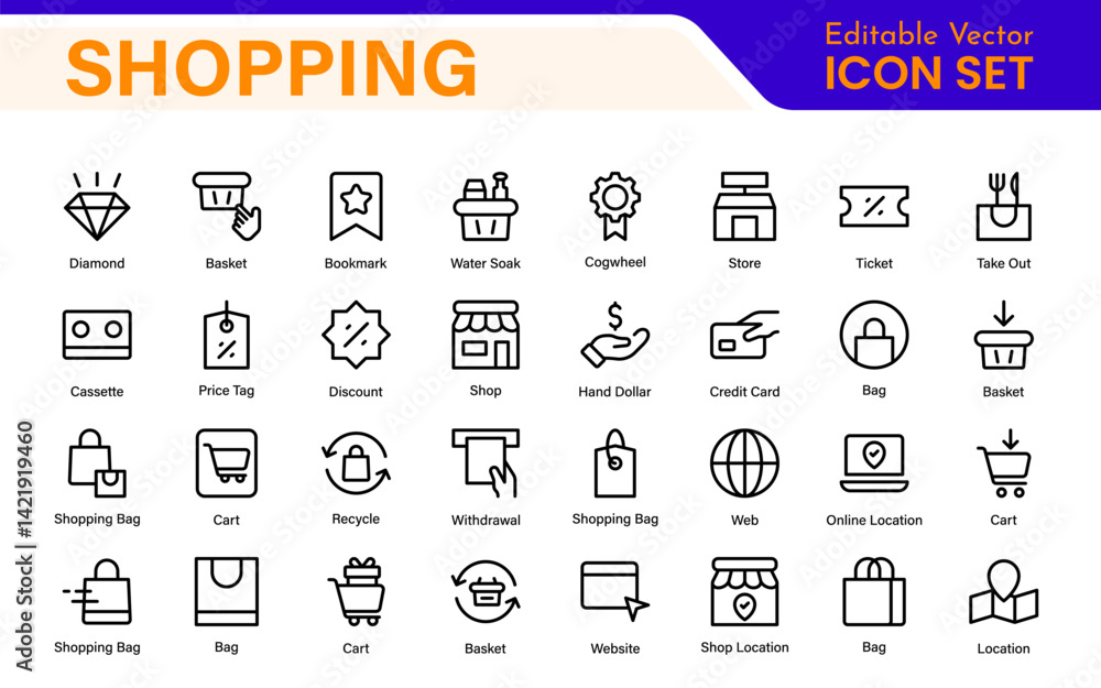 Poster set of shopping cart icons. collection of web icons for online store, from various cart icons in var
