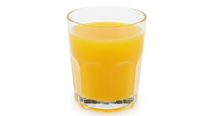 Vibrant glass of freshly squeezed orange juice glowing under studio lighting with radiant golden color and clarity