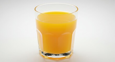 Vibrant glass of freshly squeezed orange juice glowing under studio lighting with radiant golden color and clarity