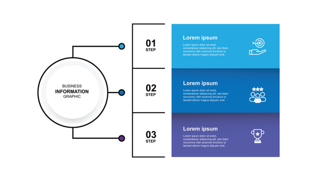 3 step infographic template. Graphic diagram form with columns and connected lines. Design graphic business suitable for presentation, data visualization, workflow or worksheet