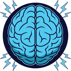 Fototapeta premium A high resolution vector illustration of a human brain, rendered in a vibrant blue with glowing highlights emphasizing its intricate folds and structure