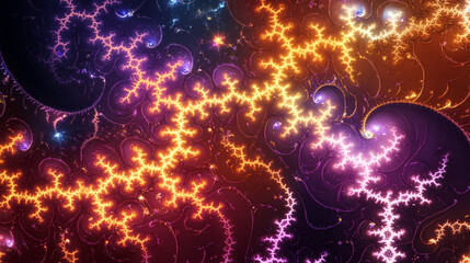 A captivating display of stars weaves intricate fractal designs against the backdrop of an infinite universe. Dark Matter Weave. Illustration