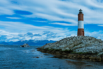 Iconic Red and White Lighthouse in Beagle Channel, Argentina