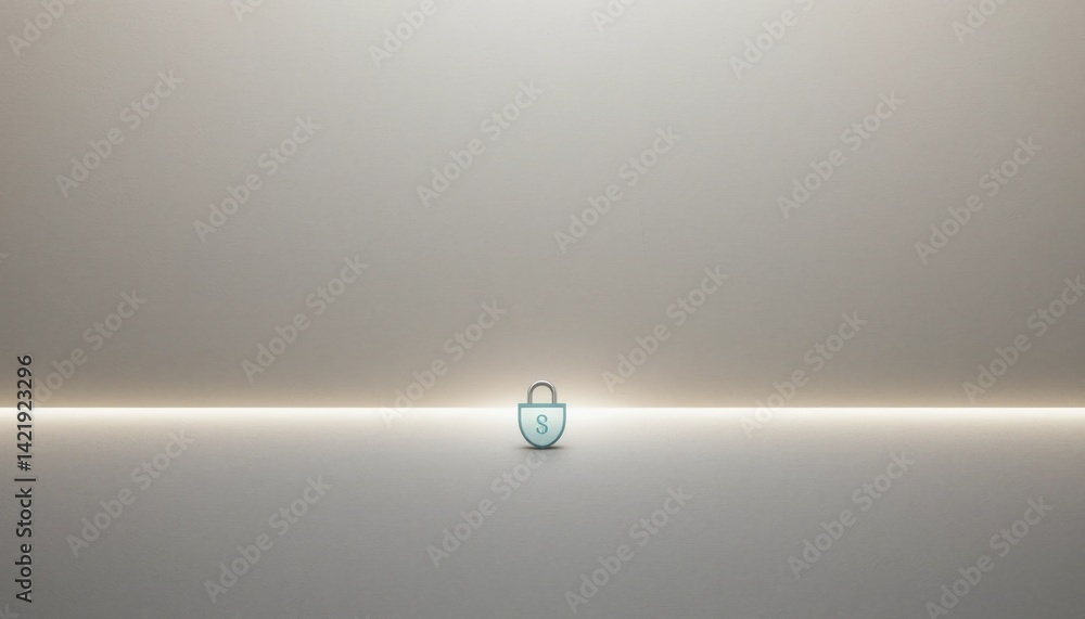 Poster security lock display minimalist digital art modern workspace futuristic design focused view concept