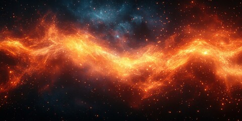 Vibrant cosmic nebula swirling with orange and blue hues against a starry background in the vast universe during night time