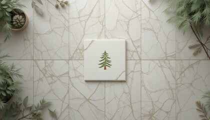 Decorative greenery art piece modern home setting digital artwork relaxed atmosphere top-down view nature-inspired design for tranquil living spaces