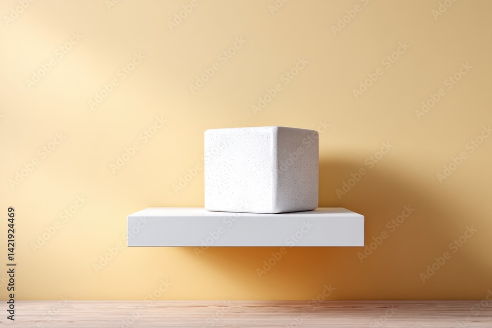 Poster minimalistic top-down view of empty food podium on clean solid color background