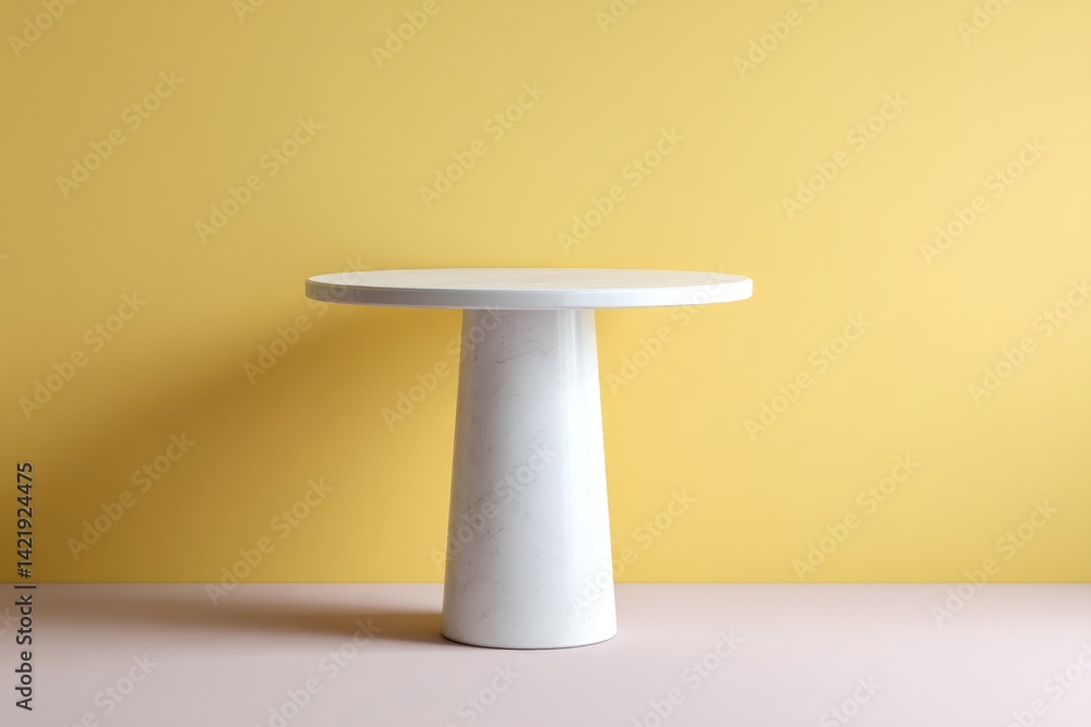 Poster minimalistic top-down view of empty food podium on clean solid color background