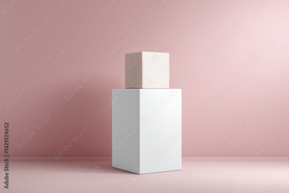 Poster minimalistic top-down view of empty food podium on clean solid color background
