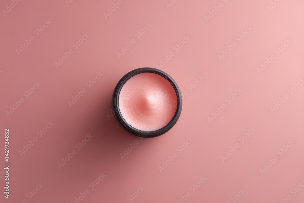 Poster minimalistic top-down view of anti-aging cosmetics centered on clean solid color background