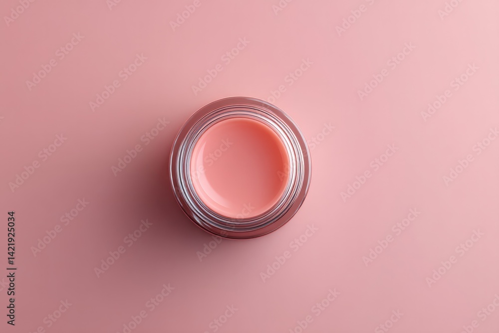 Poster minimalistic top-down view of anti-aging cosmetics centered on clean solid color background