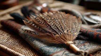 Creating a handmade feather fan artisan workshop photography cozy studio close-up detailed craftsmanship