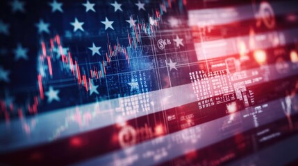 Obraz premium American Flag with Dollar Bills and Stock Charts, Money Theme 