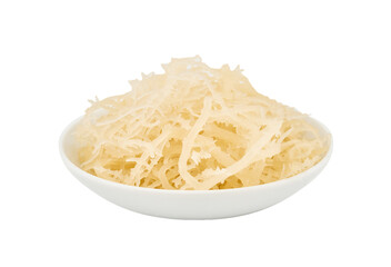 closeup pile of white eucheuma cottonii kelp seaweed in bowl cutout
