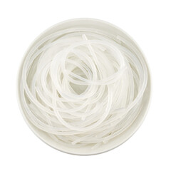 flat lay pile of japanese Kuzu Kuzukiri starch vermicelli glass noodles in bowl cutout