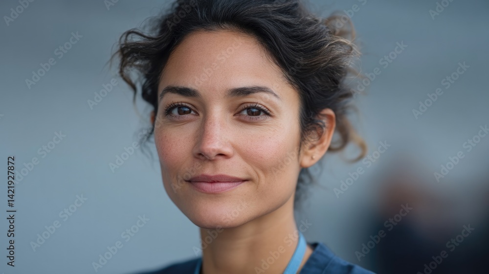 Poster portrait of courier in minimalistic setting with blurred background enhancing focus on subject