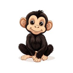 Adorable Baby Chimpanzee Sitting Cartoon Illustration