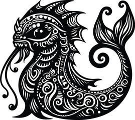 Beautifully Designed Leviathan Sea Creature – Intricate Line Art and Fantasy DetailingPrint