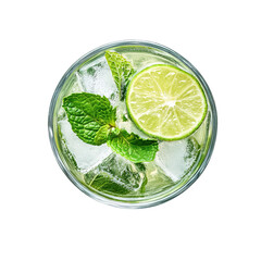Glass of fresh lemon juice on white background
